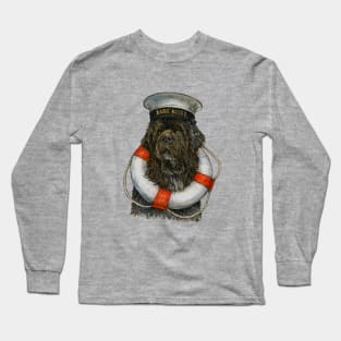 Newfoundland Dog with Life Ring and Sailor Cap Long Sleeve T-Shirt